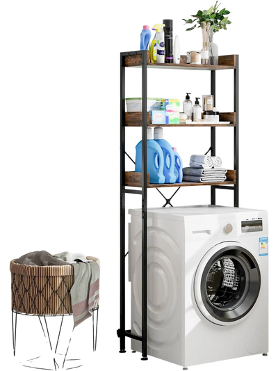 Costway Over Toilet Storage Rack Cabinet with Hooks Adjustable Bottom Bar Rustic Brown 42381795 New