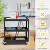 3-tier black metal utility cart with handle and wheels, ideal for versatile storage in offices and homes.