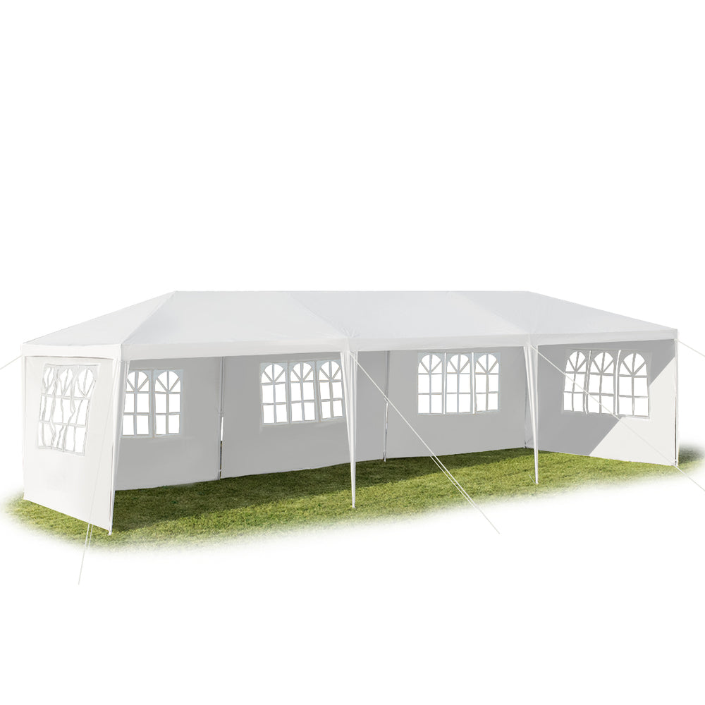 10 x 30 feet canopy tent with 5 removable sidewalls, ideal for outdoor parties and weddings, featuring a sturdy steel.
