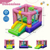 Inflatable bounce house with slide and basketball hoop, made of durable 420D oxford cloth, for indoor and outdoor fun.