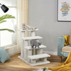 4-step carpeted cat stairs in beige with scratching posts, providing a stable and cozy climbing space for pets.