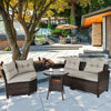 Side view of the outdoor wicker sofa set featuring plush cushions and sturdy armrests, ideal for garden or patio.