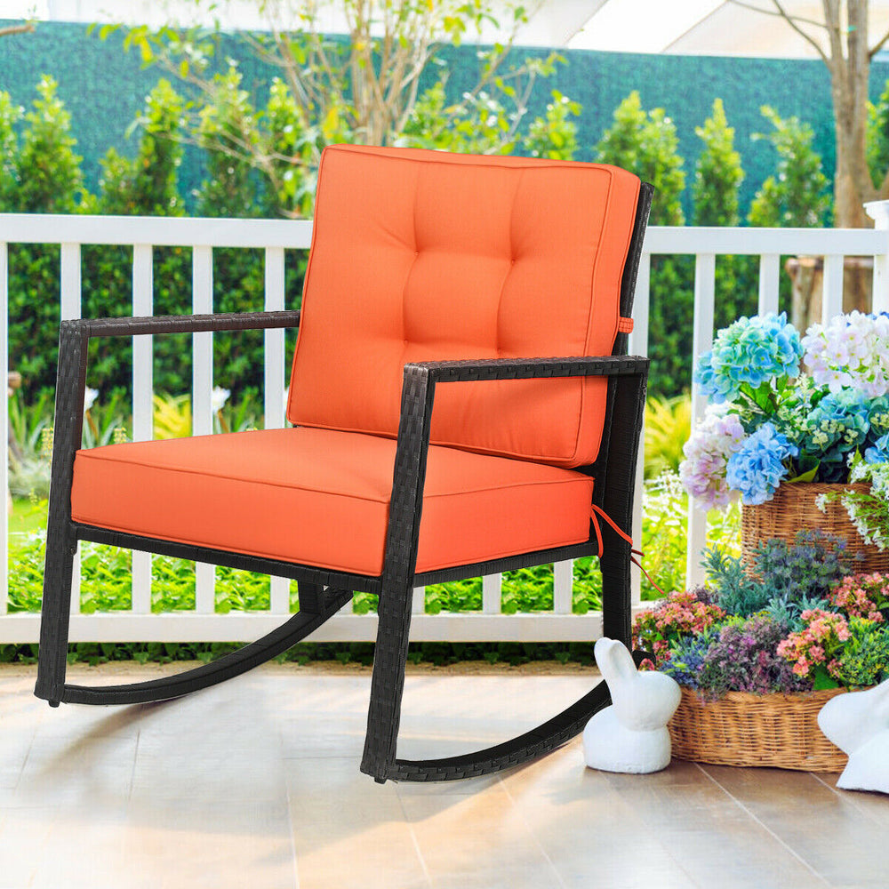 Patio Rattan Rocker Outdoor Glider Rocking Chair Cushion Lawn-Orange - Gallery View 1 of 12