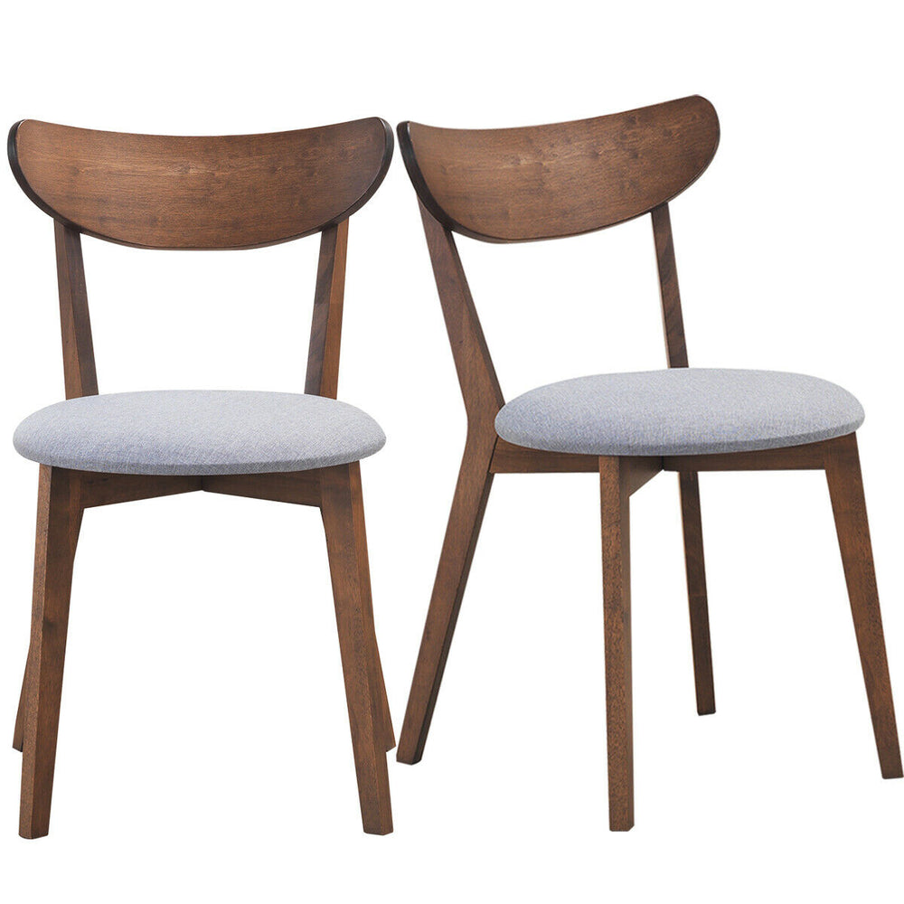 Set of 2 dining chairs with upholstered curved back, rubber wood legs, perfect for living room or dining room use.