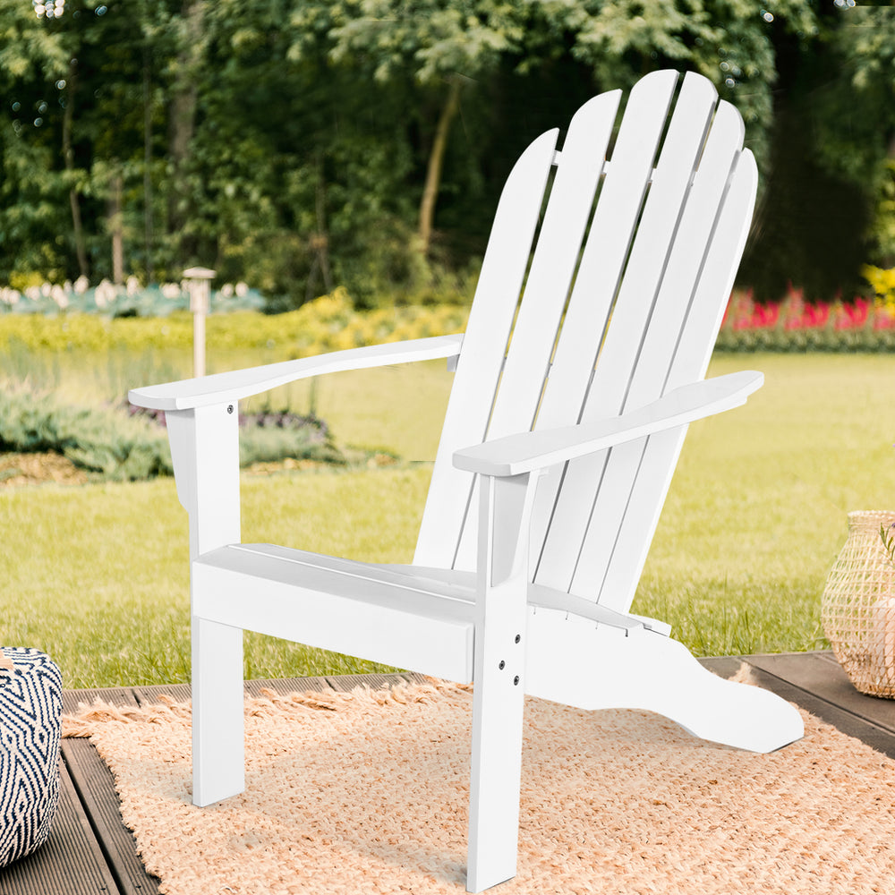 Acacia Wood Outdoor Adirondack Chair with Ergonomic Design-White - Gallery View 1 of 18