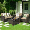 Side view of the 4-piece patio rattan furniture set, showcasing the stylish design and comfortable cushions for outdoor.