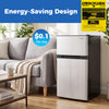 Compact 3.2 cu.ft silver mini fridge with freezer, adjustable thermostat, and energy-saving design for small spaces.