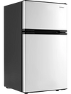Compact 3.2 Cu.Ft silver mini fridge with freezer, adjustable thermostat, and removable shelves for small spaces.