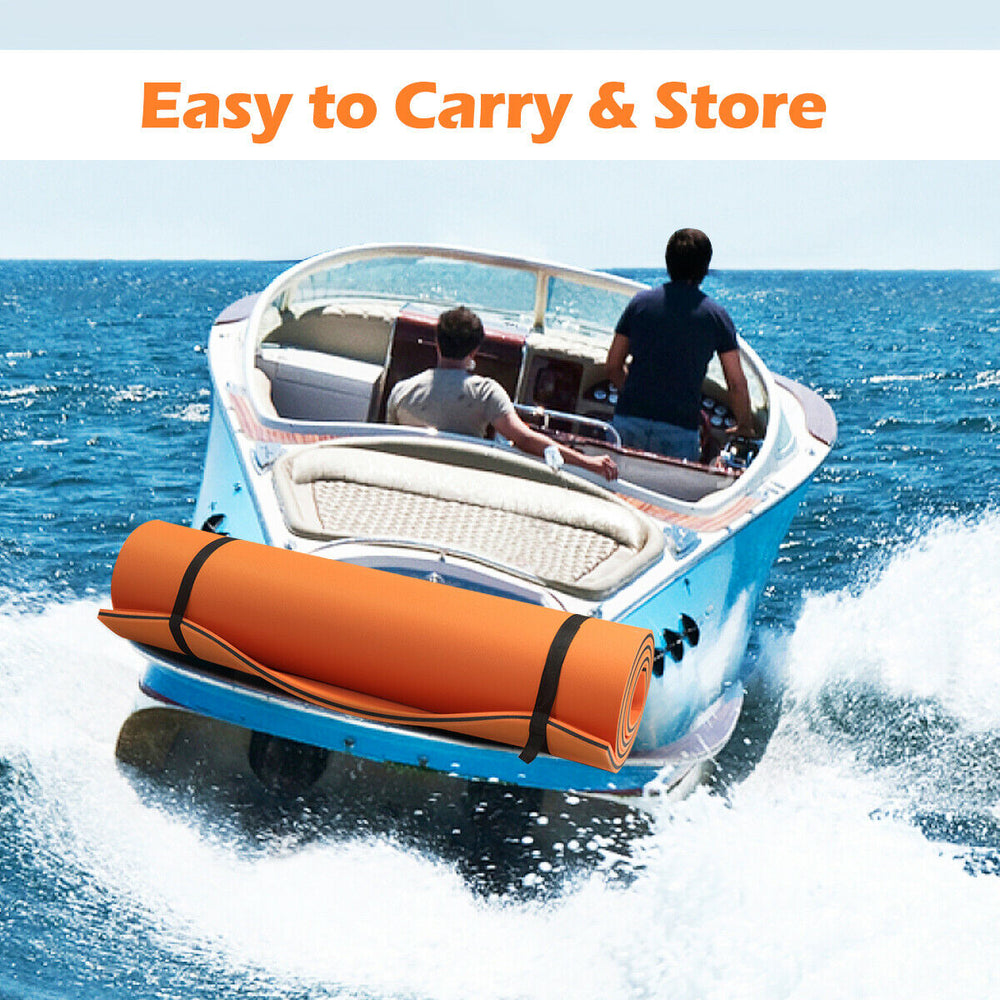 3-layer eco-friendly XPE foam floating pad in orange, perfect for 4-6 people, easy to carry and store for summer fun.