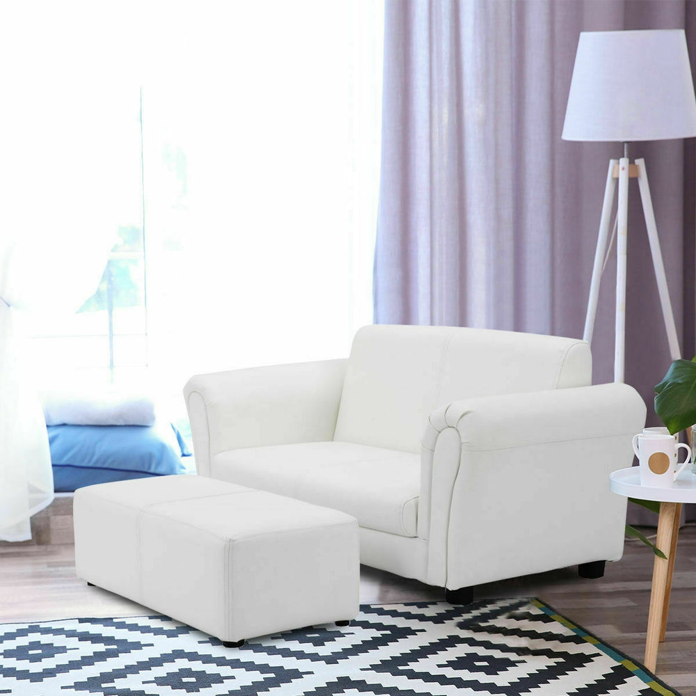 Soft Kids Double Sofa with Ottoman-White - Gallery View 1 of 12
