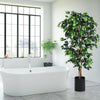 6-foot artificial Ficus silk tree with realistic leaves in a cement base, ideal for home or office decor.