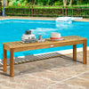 Acacia wood outdoor dining bench with hollow slat design, perfect for patio seating and easy maintenance.