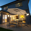 Beige 10 ft solar-powered LED patio offset umbrella with 32 lights, 360° rotation, and weather-resistant fabric for.