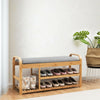 3-tier bamboo shoe rack bench with cushion, ergonomic design, suitable for entryway or bedroom, holds up to 330 lbs.