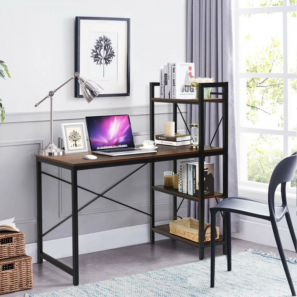 47.5 Inch Writing Study Computer Desk with 4-Tier Shelves-Tan - Gallery View 1 of 11