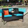 Wicker Patio Conversation Furniture Set with Removable Cushions and Table-Turquoise - Gallery View 1 of 12