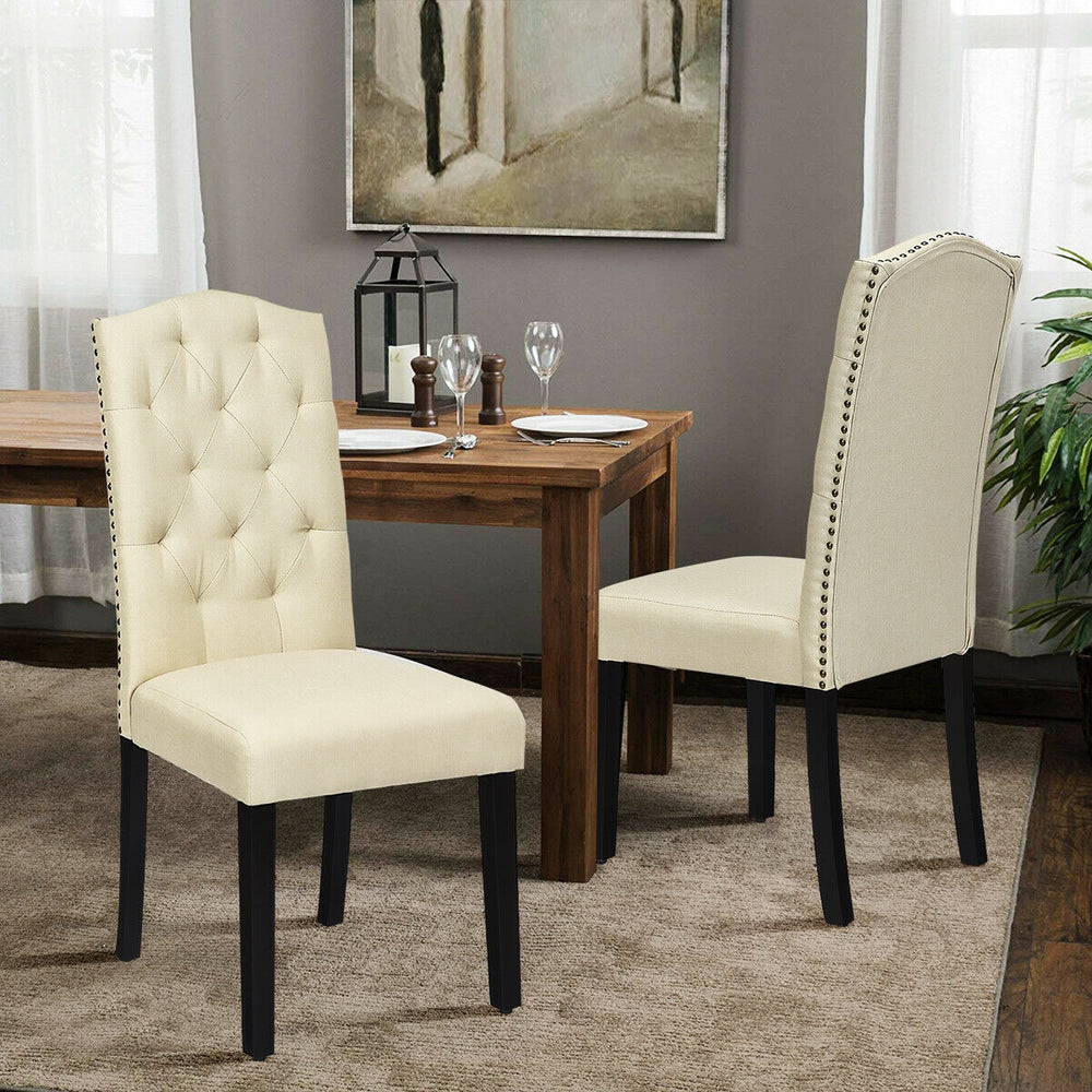 Set of 2 Tufted Upholstered Dining Chairs-Beige - Gallery View 1 of 12