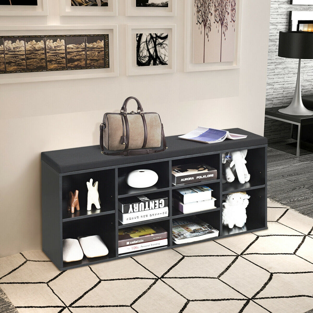 10-Cube Organizer Shoe Storage Bench with Cushion for Entryway-Black - Gallery View 1 of 12