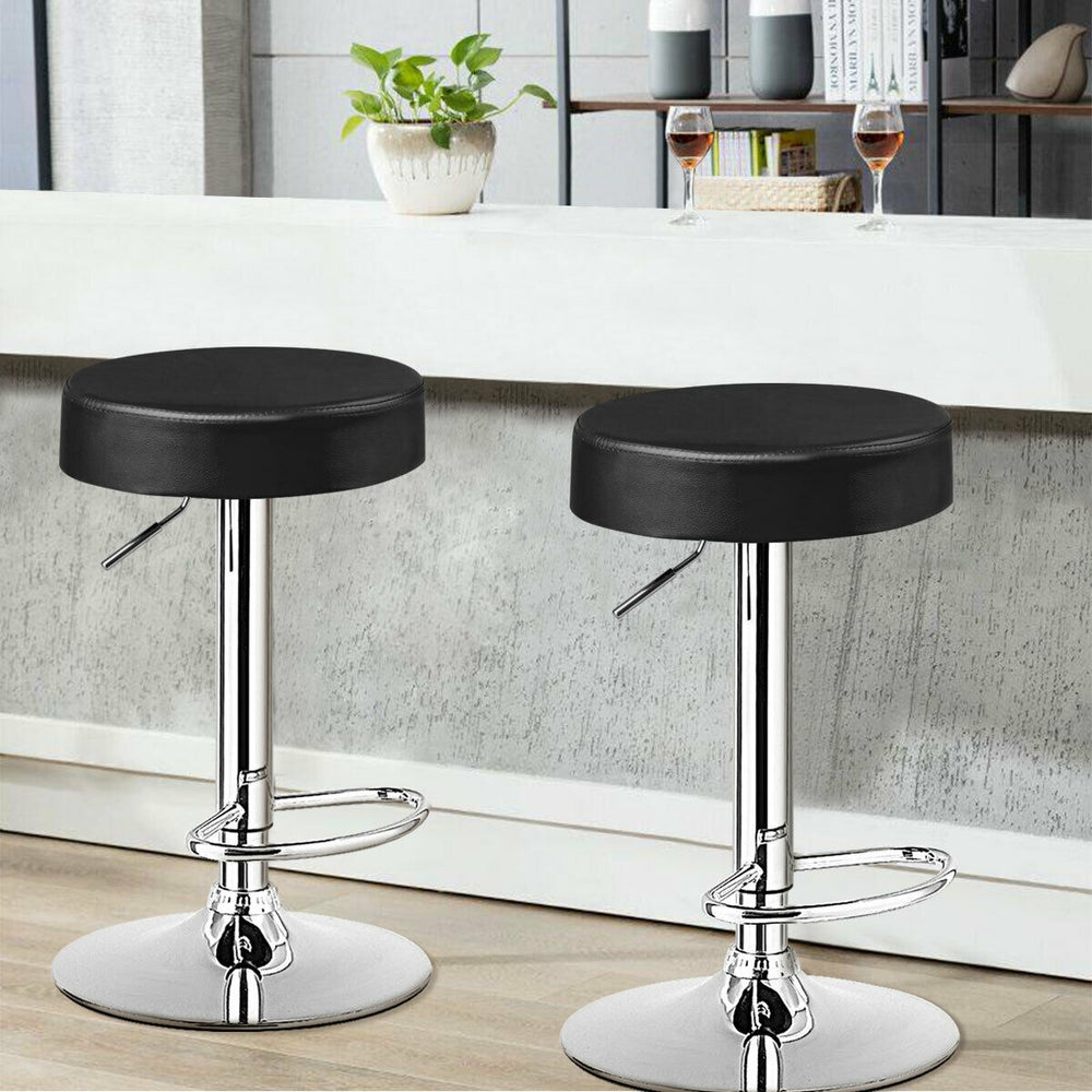 Set of 2 Adjustable Swivel Round Bar Stool  Pub Chairs-Black - Gallery View 1 of 9