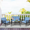 Patio furniture set featuring two cushioned single sofas and a side table, perfect for outdoor relaxation in any garden.