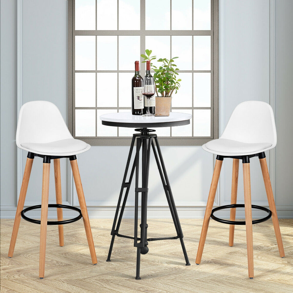 2 Pieces Mid Century Barstool 28.5 Inches Dining Pub Chair-White - Gallery View 1 of 11