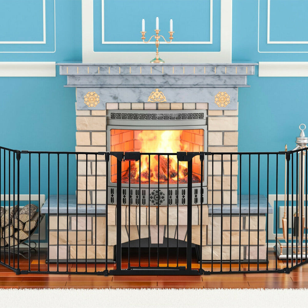 115 Inch Length 5 Panel Adjustable Wide Fireplace Fence-Black - Gallery View 1 of 13