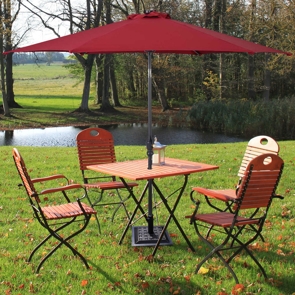 Heavy-duty 17.5" square umbrella base stand with bronze finish, ideal for securing outdoor umbrellas in your patio.