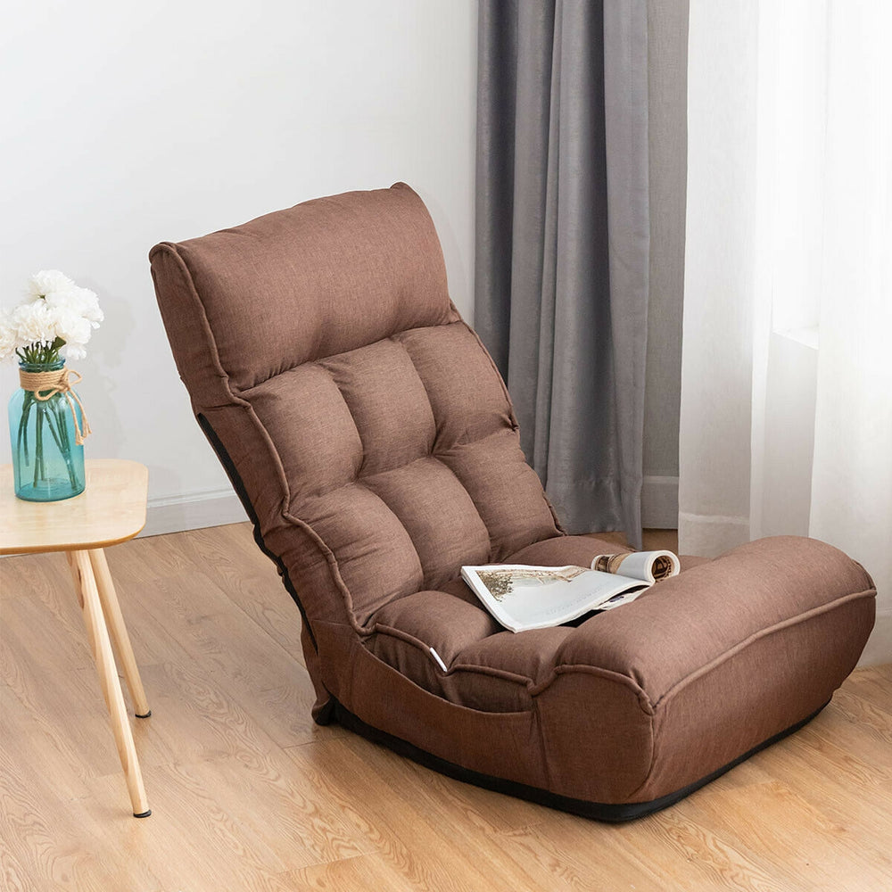 4-Position Adjustable Floor Chair Folding Lazy Sofa-Coffee - Gallery View 1 of 10