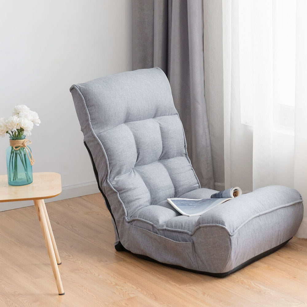 4-Position Adjustable Floor Chair Folding Lazy Sofa-Gray - Gallery View 1 of 11