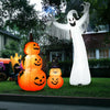 12 feet Halloween inflatable ghost with LED lights, featuring a spooky design for outdoor decoration and easy setup.