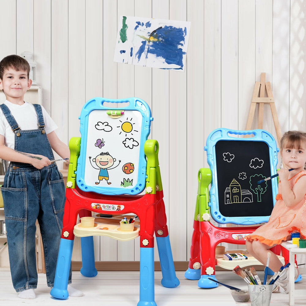 Height Adjustable Kids Art Easel Magnetic Double Sided Board-Blue - Gallery View 1 of 12