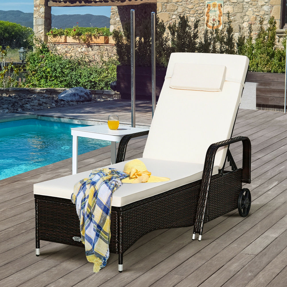 Cushioned outdoor chaise lounge with thick sponge padding and adjustable backrest, designed for ultimate comfort by the.