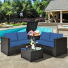 4 Pieces Outdoor Patio Rattan Furniture Set with Cushioned Loveseat and Storage Box-Navy - Gallery View 1 of 13