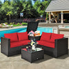 4 Pieces Outdoor Patio Rattan Furniture Set with Cushioned Loveseat and Storage Box-Red - Gallery View 1 of 11