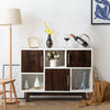 Wood display sideboard storage cabinet with espresso grained doors and six compartments, perfect for home organization.