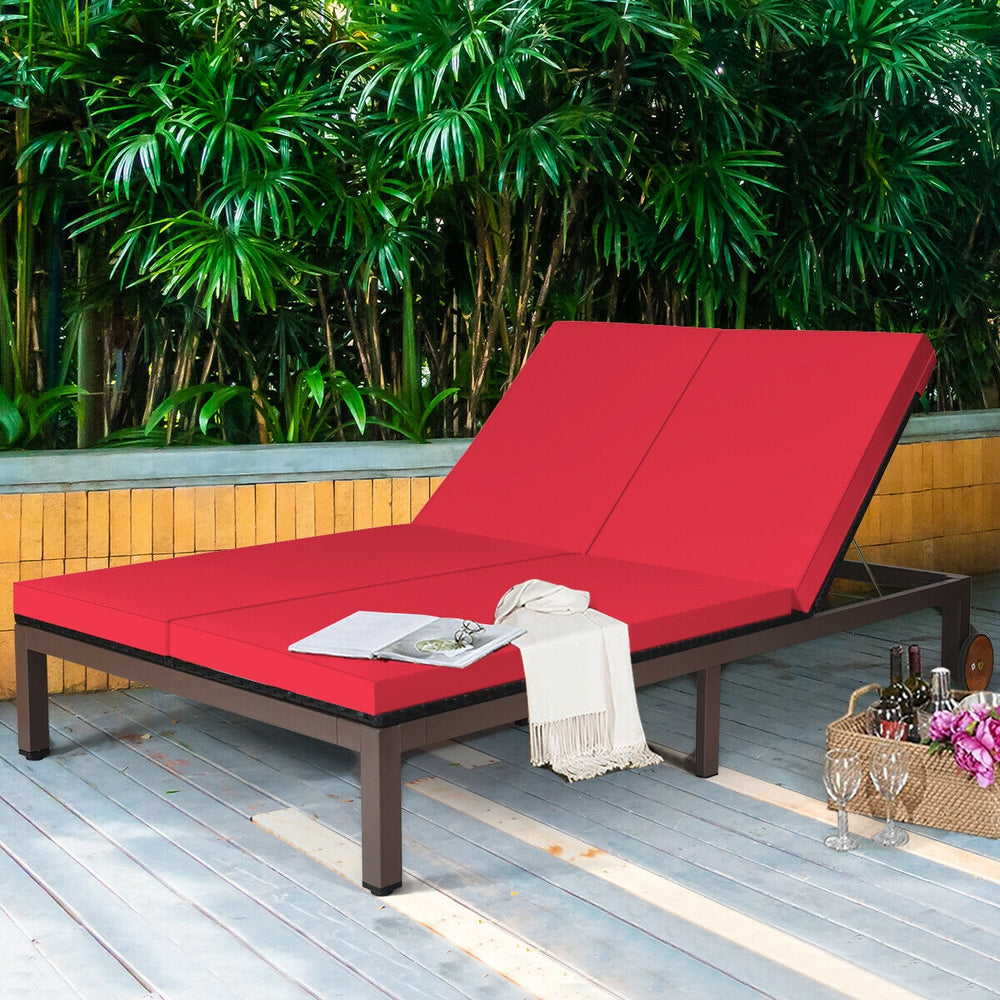 2-Person Patio Rattan Lounge Chair with Adjustable Backrest-Red - Gallery View 1 of 10