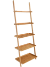 5-tier ladder shelf made of premium bamboo, featuring a wall-leaning design for space-saving storage in any room.