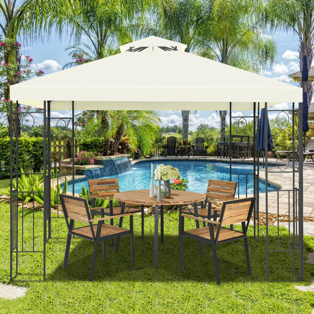 10 x 10 feet patio gazebo canopy tent with a double-tier roof and steel frame, perfect for outdoor gatherings and.