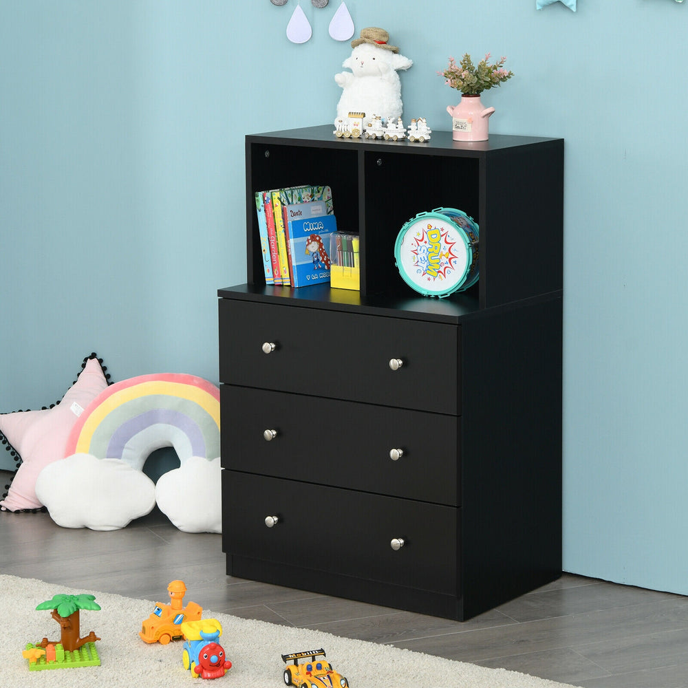 3 Drawer Dresser with Cubbies Storage Chest for Bedroom Living Room-Black - Gallery View 1 of 12