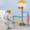 Height adjustable 3-in-1 basketball stand set with soccer goal and roller for kids, promoting active play and.