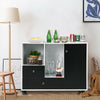 Lateral mobile filing cabinet in black with 2 drawers and open shelves, ideal for office or kitchen storage solutions.