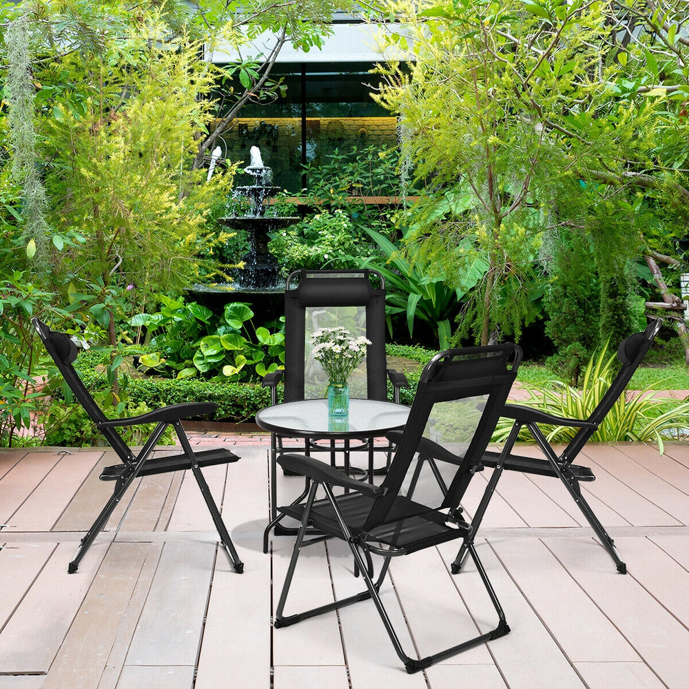 4 Pieces Patio Garden Adjustable Reclining Folding Chairs with Headrest-Black - Gallery View 1 of 12