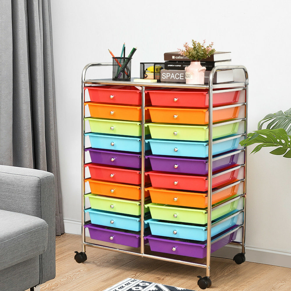 Multipurpose 20 Drawers Storage Rolling Cart Studio Organizer-Multicolor - Gallery View 1 of 13