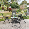 Set of four gray adjustable reclining folding chairs in a garden, featuring breathable fabric and a steel frame for.