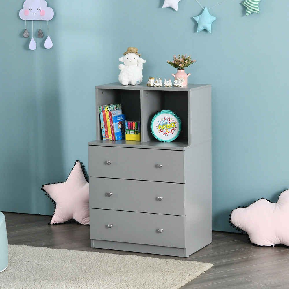 3 Drawer Dresser with Cubbies Storage Chest for Bedroom Living Room-Gray - Gallery View 1 of 12