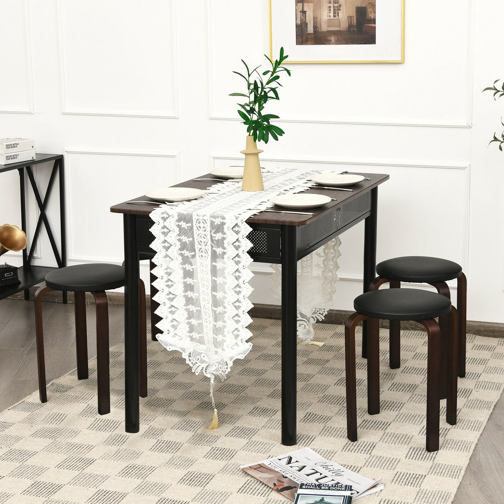 Set of 4 Bentwood Round Stool Stackable Dining Chairs with Padded Seat-Black - Gallery View 1 of 12