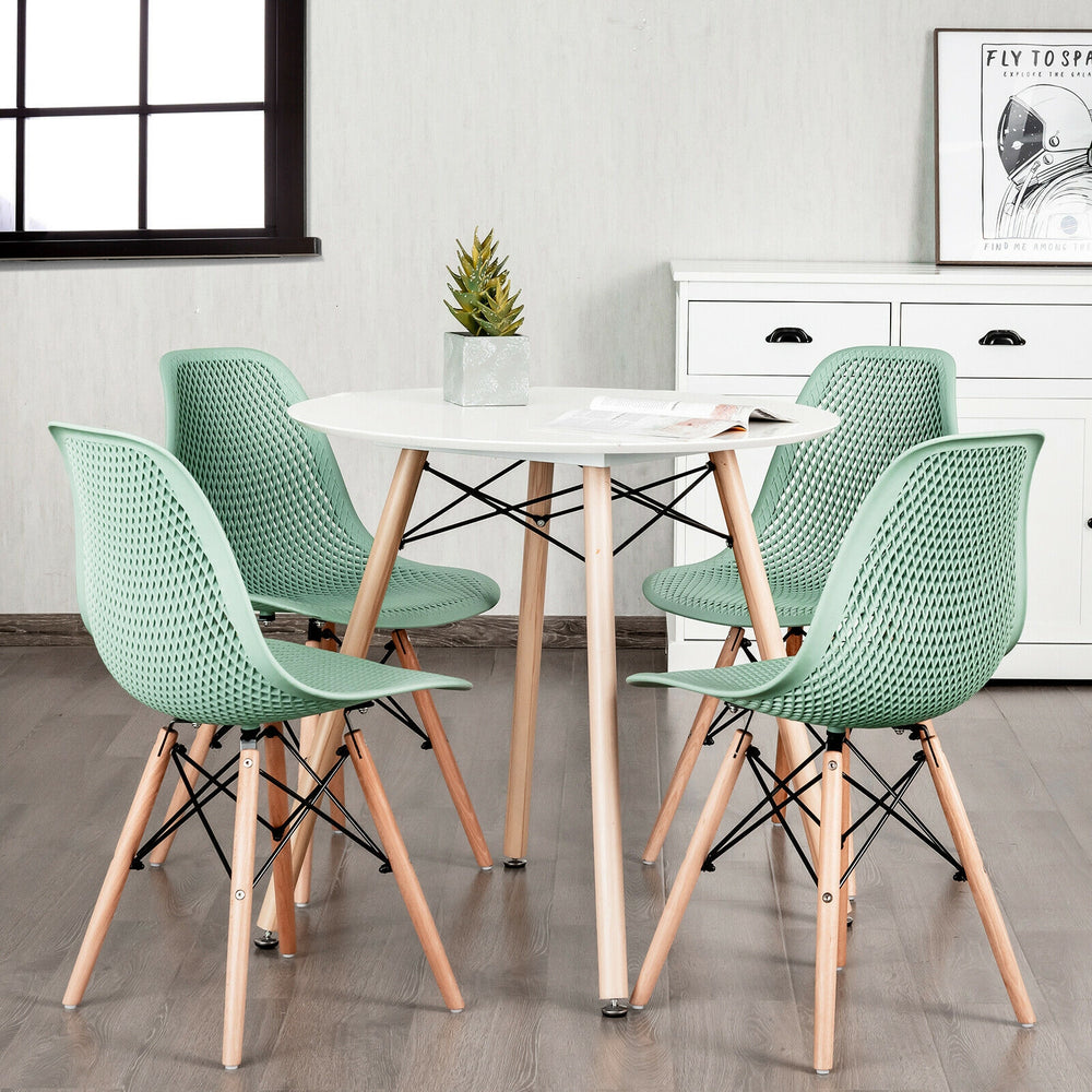 4 Pieces Modern Plastic Hollow Chair Set with Wood Leg-Green - Gallery View 1 of 12