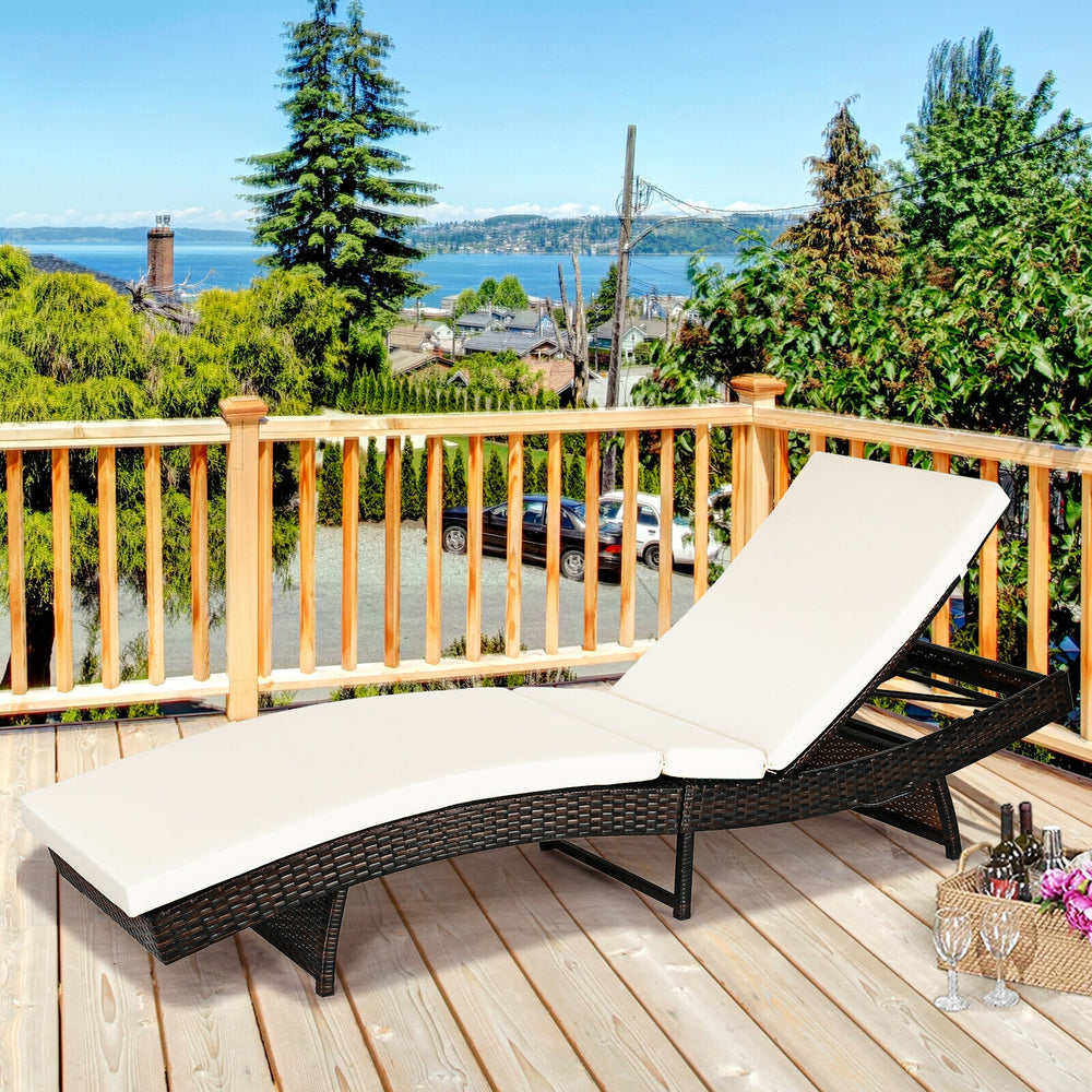Patio Folding Chaise Lounge with 5 Adjustable Levels and Cushion-White - Gallery View 1 of 11