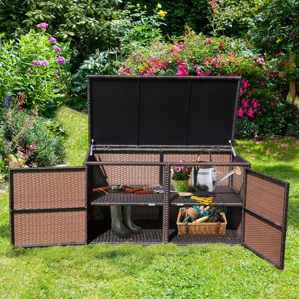 88 Gallon Garden Patio Rattan Storage Container Box-Brown - Gallery View 1 of 12