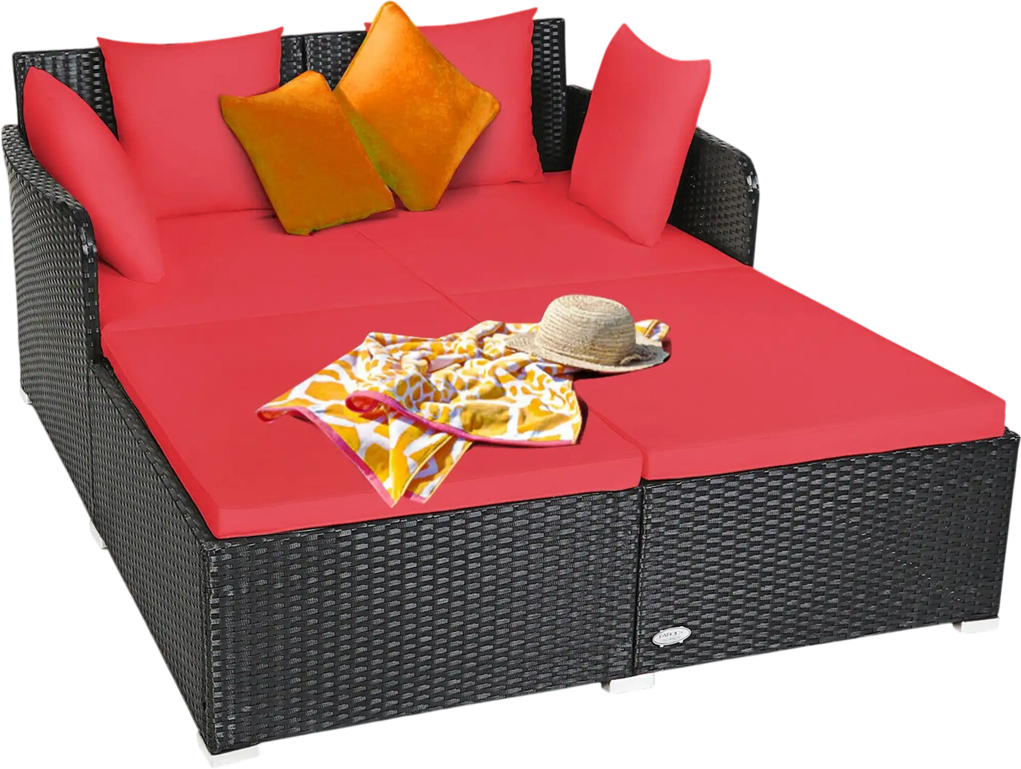 Costway Outdoor Rattan Daybed Sofa Cushions Pillows Red 83724019 New